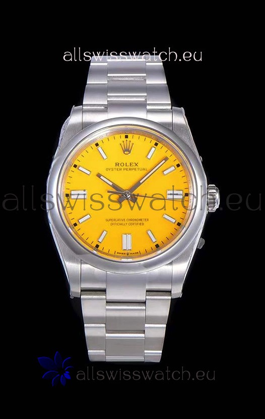 Rolex Oyster Perpetual REF#124300 41MM Cal.3230 Movement Swiss Replica Yellow Dial 904L Steel 1:1 Mirror Replica Watch