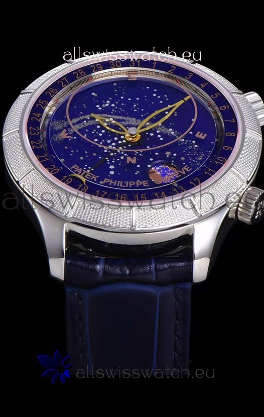 Patek Philippe 6102R Grand Compilations Handwind Swiss Replica Watch - Rugged Bezel Blue Dial