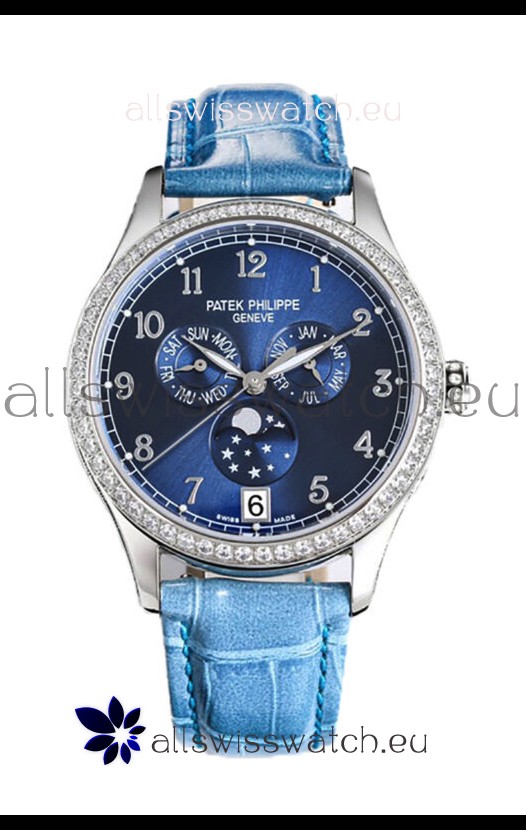 Patek Philippe Complications 4948G Annual Calendar Moonphase Blue Dial White Gold Swiss Replica 
