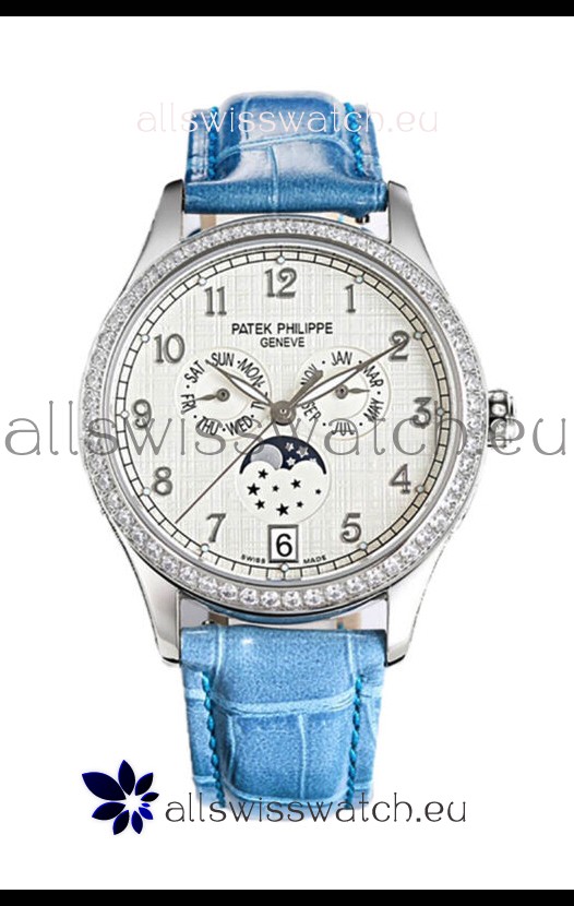 Patek Philippe Complications 4948G Annual Calendar Moonphase White Dial White Gold Swiss Replica 