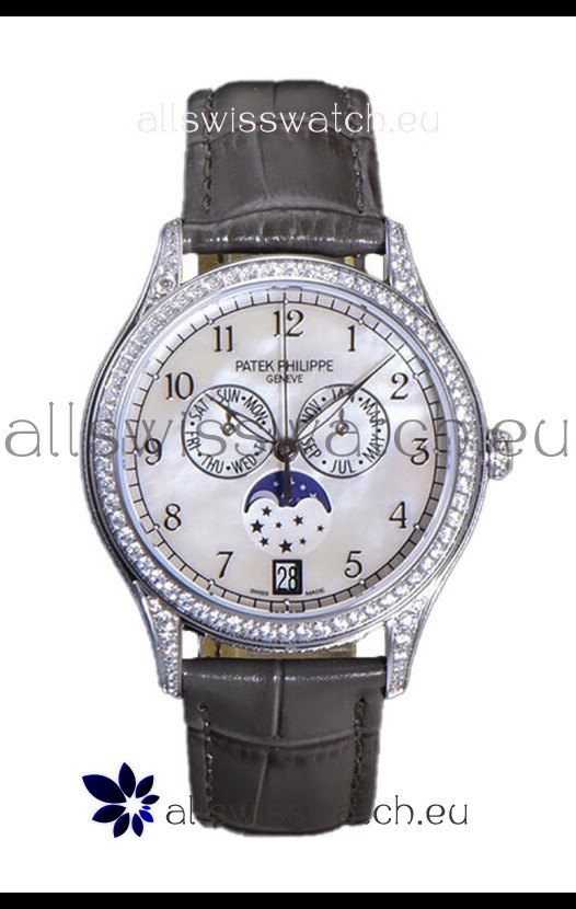 Patek Philippe Complications 4948G Annual Calendar Moonphase Pearl Dial White Gold Swiss Replica 