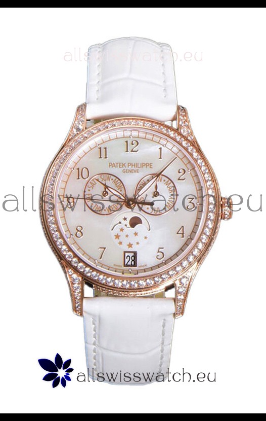 Patek Philippe Complications 4948G Annual Calendar Moonphase Pearl Dial Rose Gold Swiss Replica