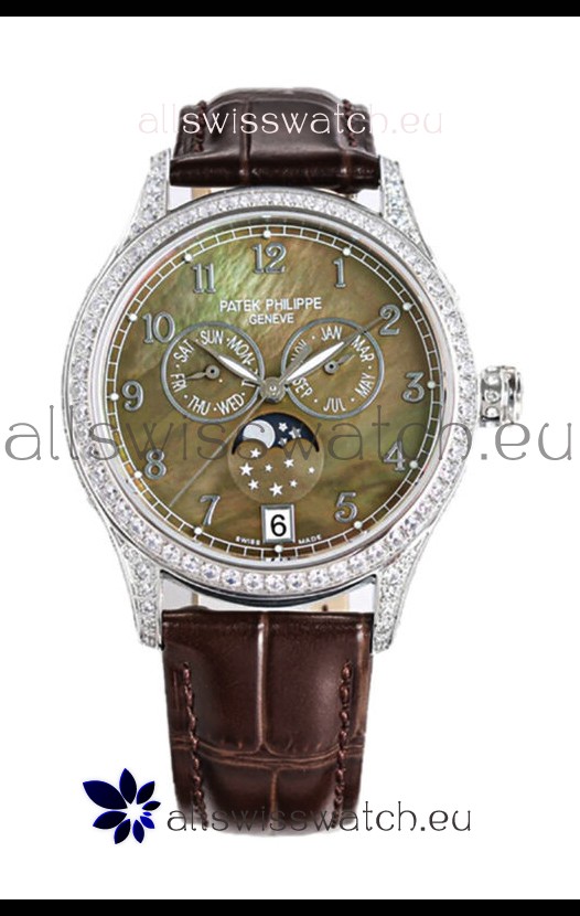 Patek Philippe Complications 4948G Annual Calendar Moonphase Pearl Dial White Gold Swiss Replica 