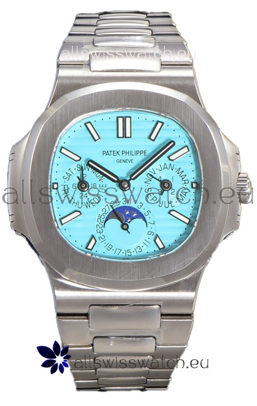Patek Philippe Nautilus 5740 Perpetual Calendar White Gold Tiffany Dial Swiss Replica Watch 