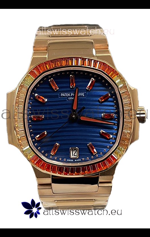Patek Philippe Nautilus 7118R 35MM 1:1 Rose Gold Case Blue Dial 1:1 Mirror Replica Watch
