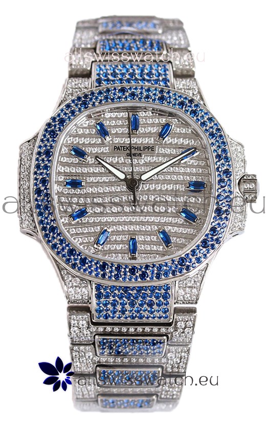 Patek Philippe Nautilus 7118R 35MM 1:1 Blue Diamonds Paved Watch in Steel Casing 