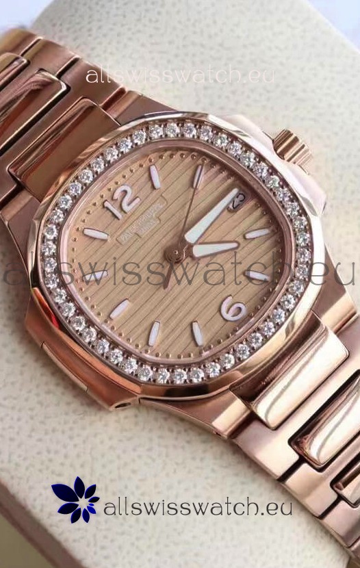 Patek Philippe Nautilus 7010/1GR-012 32MM 1:1 Mirror Replica - Genuine Diamonds on Bezel 