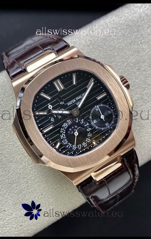 Patek Philippe Nautilus 5712/R 1:1 Quality Swiss Replica Watch in Brown Dial Leather Strap