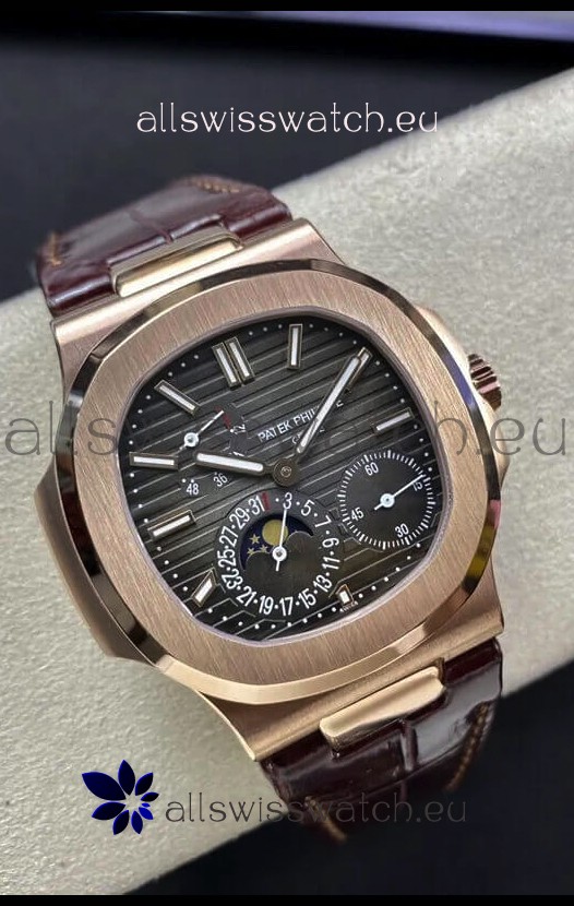 Patek Philippe Nautilus 5712/R 1:1 Quality Swiss Replica Watch in Brown Dial Leather Strap
