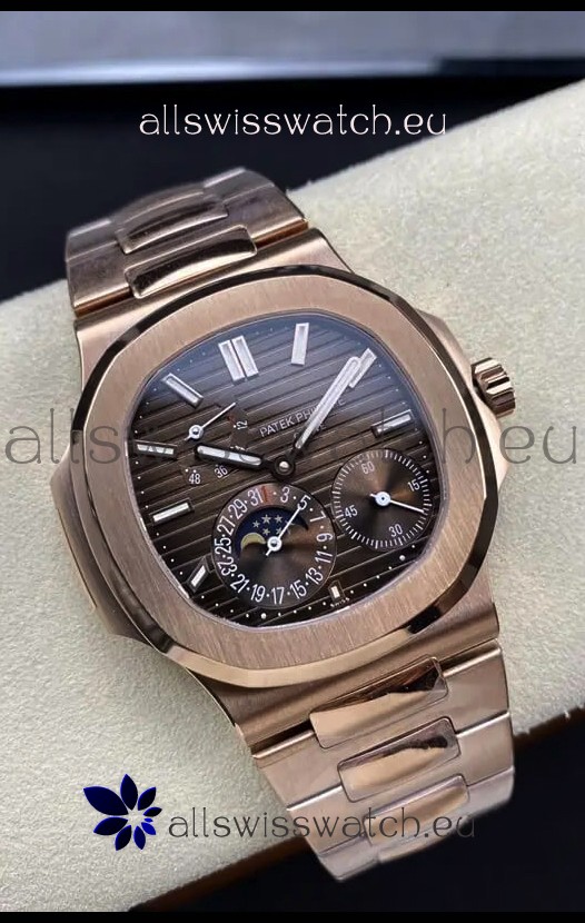 Patek Philippe Nautilus 5712/R 1:1 Quality Swiss Replica Watch in Brown Dial Rose Gold Strap