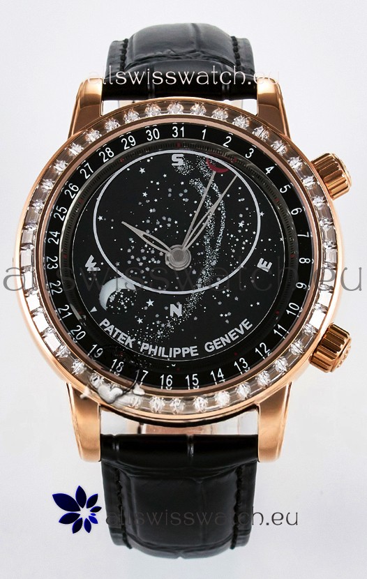 Patek Philippe 6104R Grand Complications Superclone Watch in Rose Gold - Diamonds Bezel 