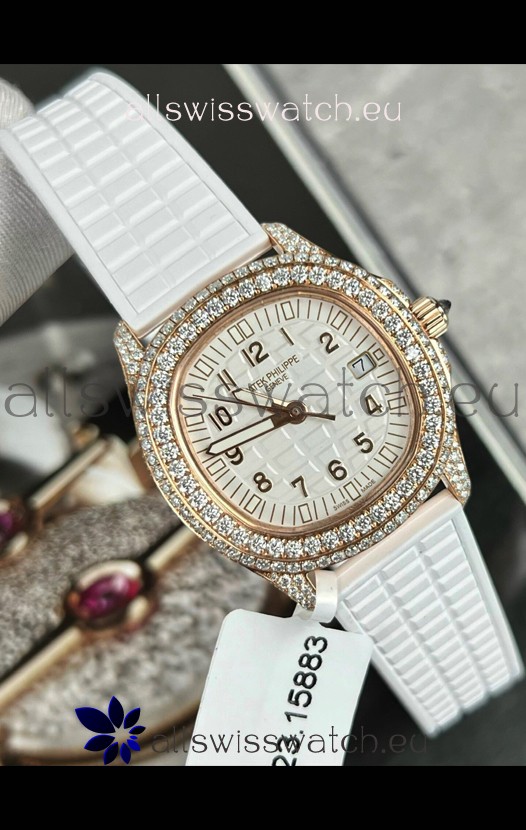 Patek Philippe Superclone Aquanaut 5069R Mossanites Paved Watch in Rose Gold Casing