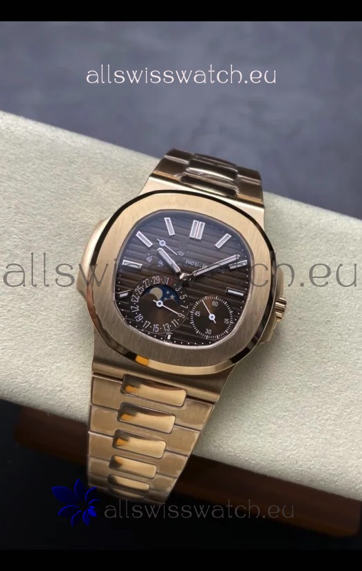 Patek Philippe Super Clone Nautilus 5712/R 1:1 Quality Watch in Brown Dial Gold Strap