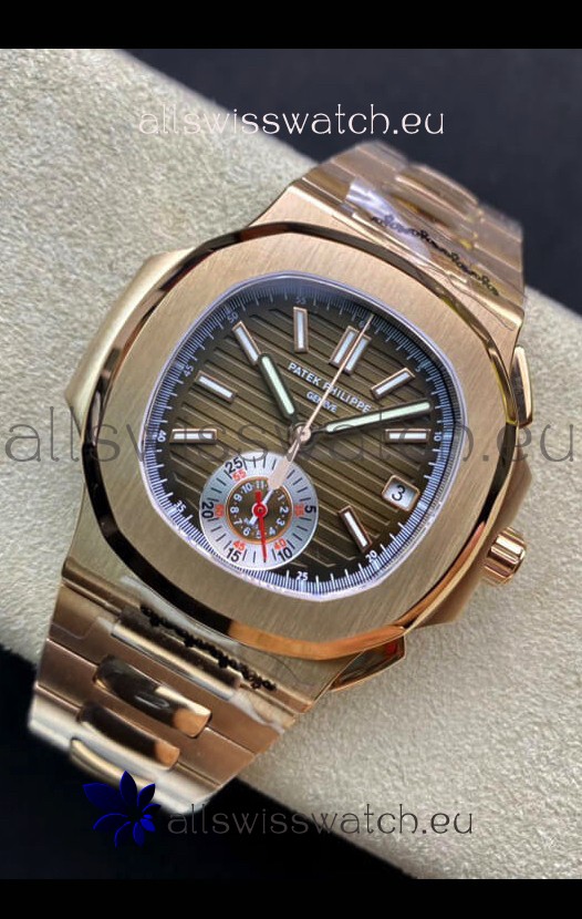 Patek Philippe Nautilus 5980/R Chronograph Rose Gold on 904L Steel Case in Brown Dial - 1:1 Mirror Replica