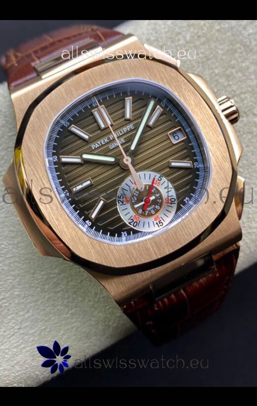 Patek Philippe Nautilus 5980/R Chronograph Rose Gold on 904L Steel Case in Brown Dial - 1:1 Mirror Replica