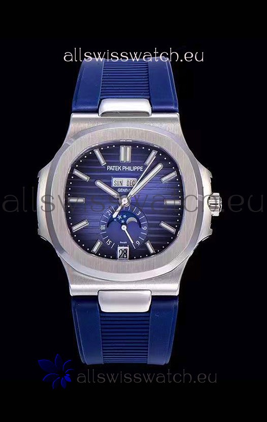 Patek Philippe Nautilus 5726A 1:1 Mirror Swiss Watch Blue Dial Rubber Strap 