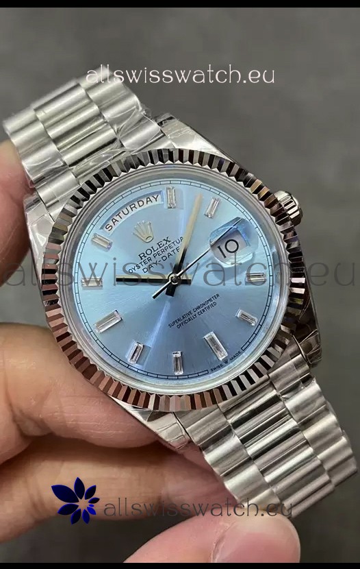 Rolex Day Date Presidential Stainless Steel ICE Blue Dial Watch 40MM - 1:1 Mirror Quality