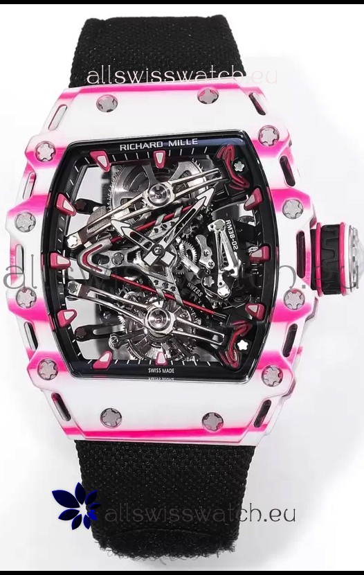 Richard Mille RM38-02 White/Pink Carbon Bubba Watson Black Nylon Tourbillon Movement 1:1 Mirror Replica
