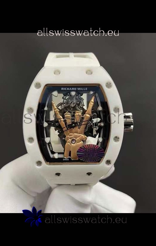 Richard Mille RM66 Flying Genuine Tourbillon White Ceramic White Strap Superclone Replica Watch 