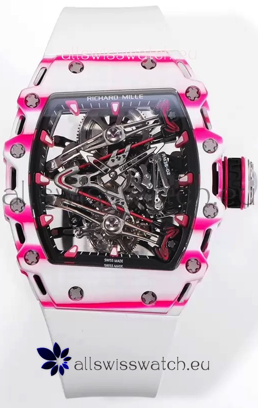Richard Mille RM38-02 White/Pink Carbon Bubba Watson White Rubber Tourbillon Movement 1:1 Mirror Replica