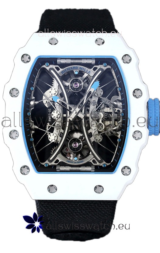 Richard Mille RM53-01 Pablo Mac Donough White TPT CASE Black Nylon Strap Swiss Replica Watch