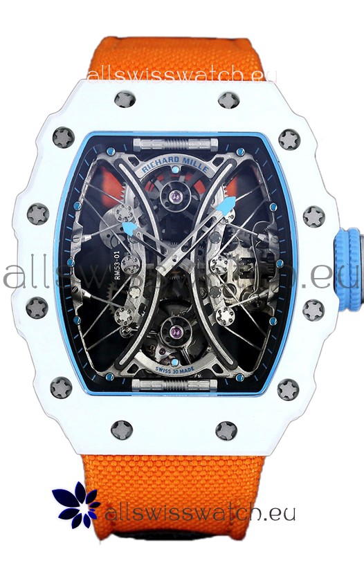 Richard Mille RM53-01 Pablo Mac Donough White TPT CASE White Orange Nylon Swiss Replica Watch