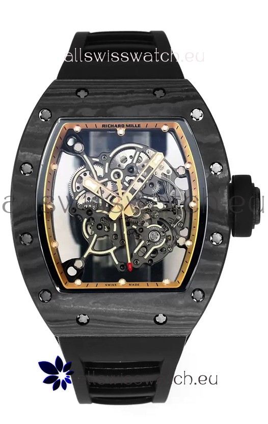 Richard Mille RM055 Black Carbon Casing Black Rubber 1:1 Superclone Genuine Tourbillon Watch 
