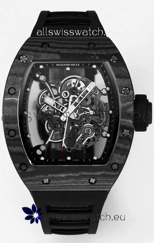 Richard Mille RM055 Black Carbon Casing Black Rubber 1:1 Superclone Genuine Tourbillon Watch 