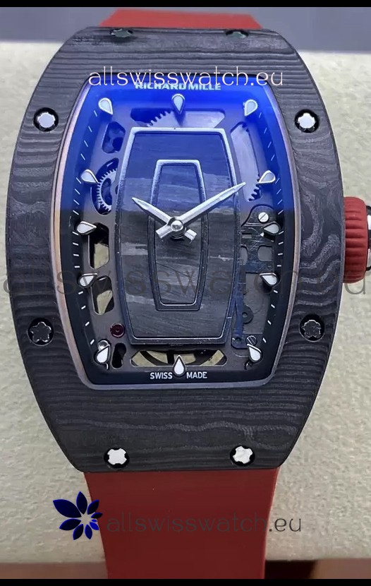 Richard Mille RM07 Black Carbon Casing Red Strap 1:1 Superclone Swiss Replica Watch 