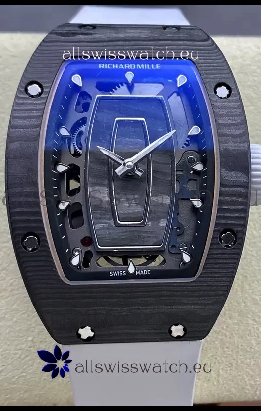 Richard Mille RM07 Black Carbon Casing White Strap 1:1 Superclone Swiss Replica Watch 