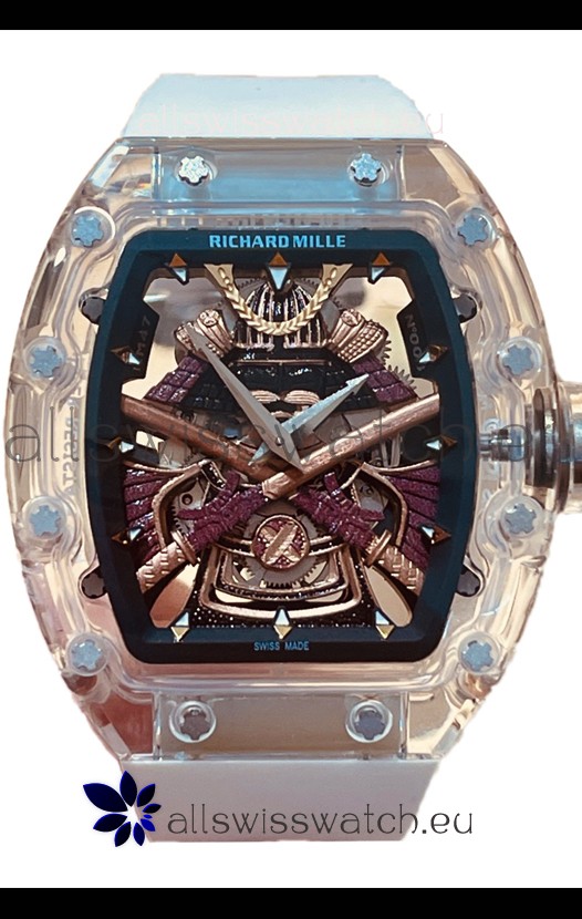 Richard Mille RM047 Samurai Genuine Tourbillon Watch White Strap in Sapphires Casing
