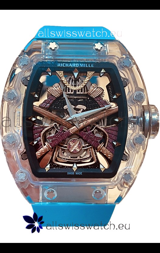 Richard Mille RM047 Samurai Genuine Tourbillon Watch in Sapphires Casing Blue Strap
