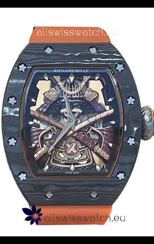 Richard Mille RM047 Samurai Genuine Tourbillon Watch in Carbon Casing Orange Strap