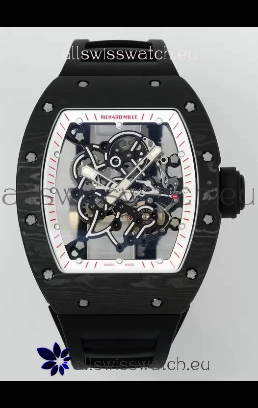 Richard Mille RM055 Black Carbon Casing Black Rubber 1:1 Superclone Genuine Tourbillon Watch 