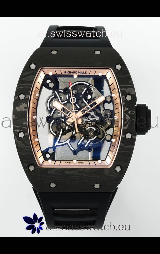 Richard Mille RM055 Black Carbon Casing Gold Rims 1:1 Superclone Genuine Tourbillon Watch 