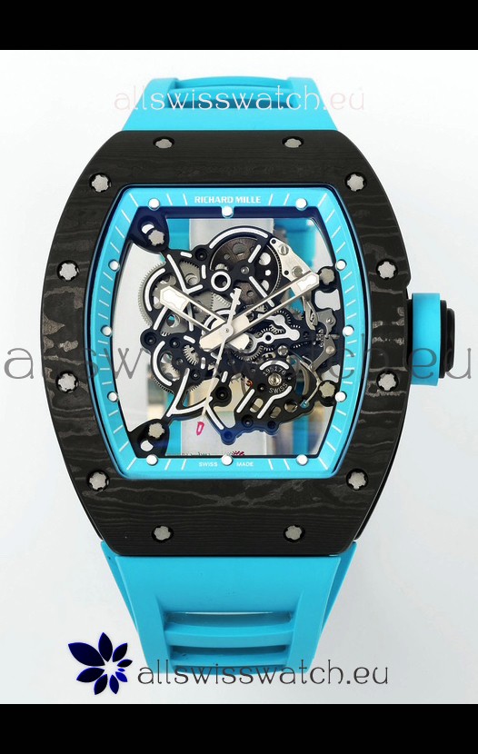 Richard Mille RM055 Black Carbon Casing Blue Rims 1:1 Superclone Genuine Tourbillon Watch 