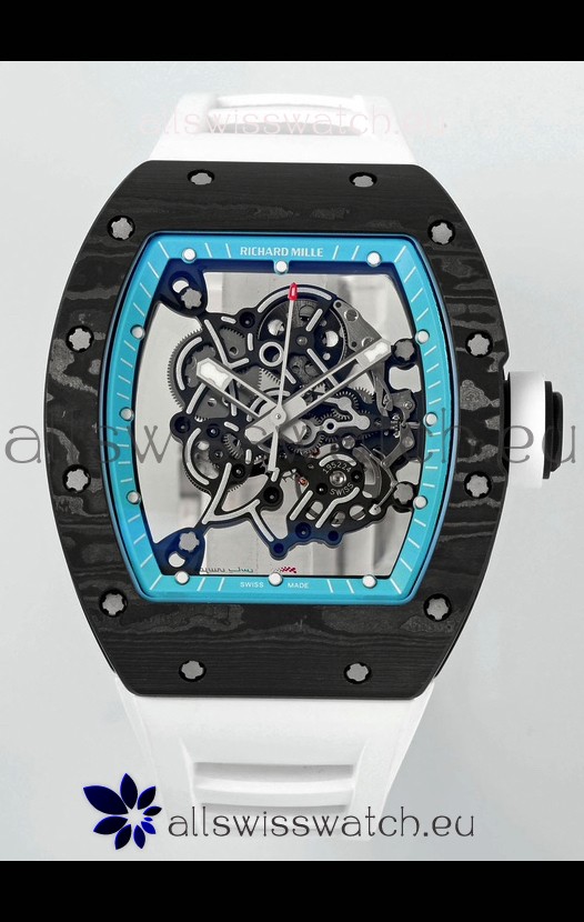 Richard Mille RM055 Black Carbon Casing Blue Rims 1:1 Superclone Genuine Tourbillon Watch 