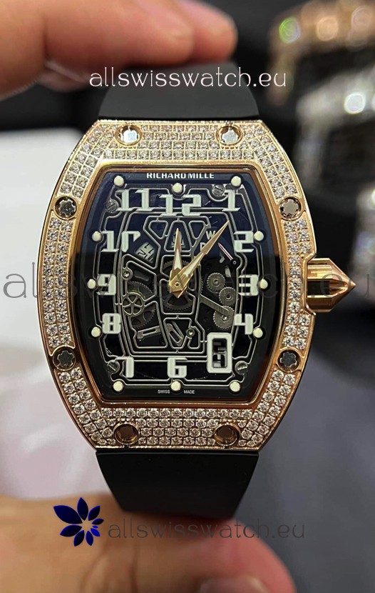 Richard Mille RM67-01 Rose Gold Diamonds Titanium Casing 1:1 Swiss Replica Watch 