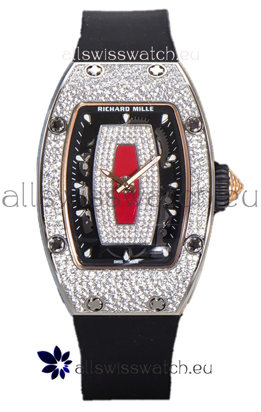 Richard Mille RM007 Diamonds Paved Red Dial 904L Steel Superclone Swiss Watch