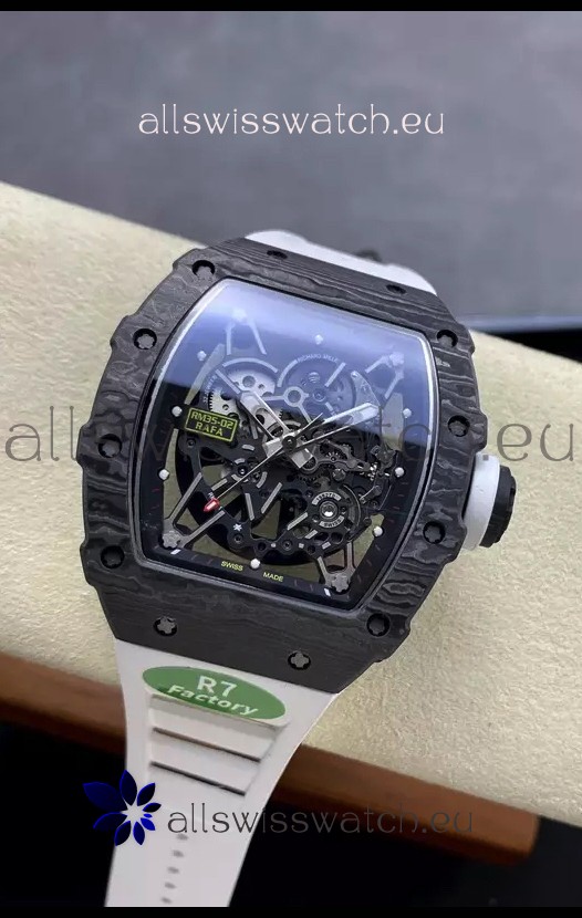 Richard Mille RM35-02 Rafael Nadal Black Carbon White Strap with Genuine Tourbillon Super Clone Watch