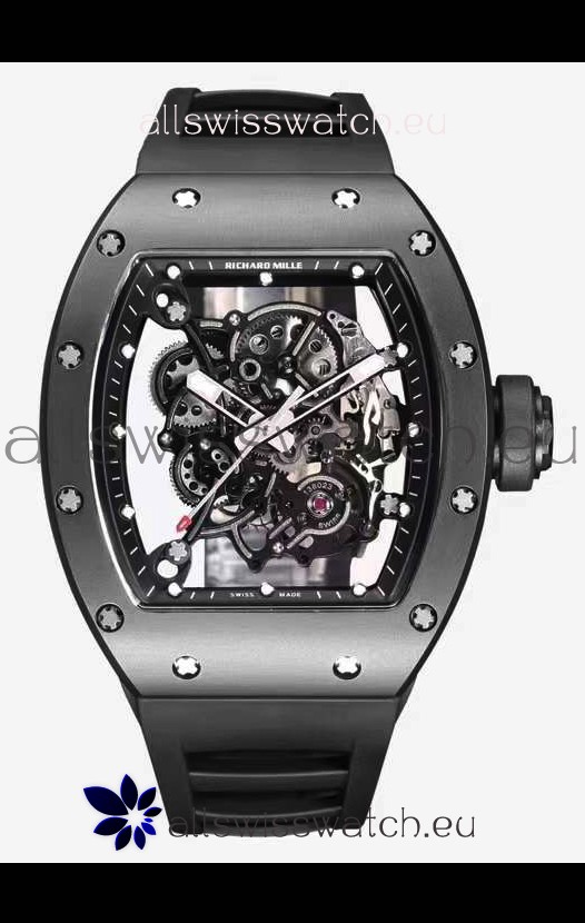 Richard Mille RM055 Black Ceramic Casing 1:1 Mirror Replica Watch in Black Strap