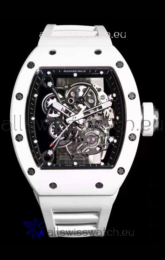Richard Mille RM055 White Ceramic Casing 1:1 Mirror Replica Watch in White Strap