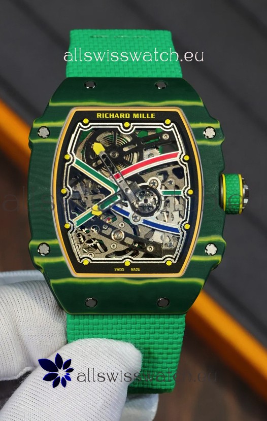 Richard Mille Super Clone RM67-02 Wayde Van Niekerk Green Carbon TPT 37 Grams Watch Green Strap