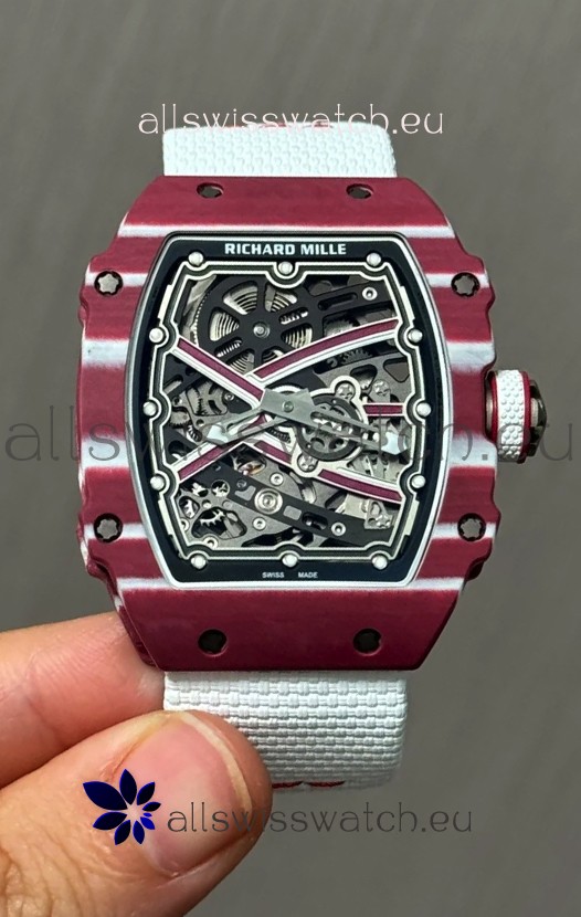 Richard Mille Super Clone RM67-02 Mutaz Barshim Red Carbon TPT 37 Grams Watch White Strap