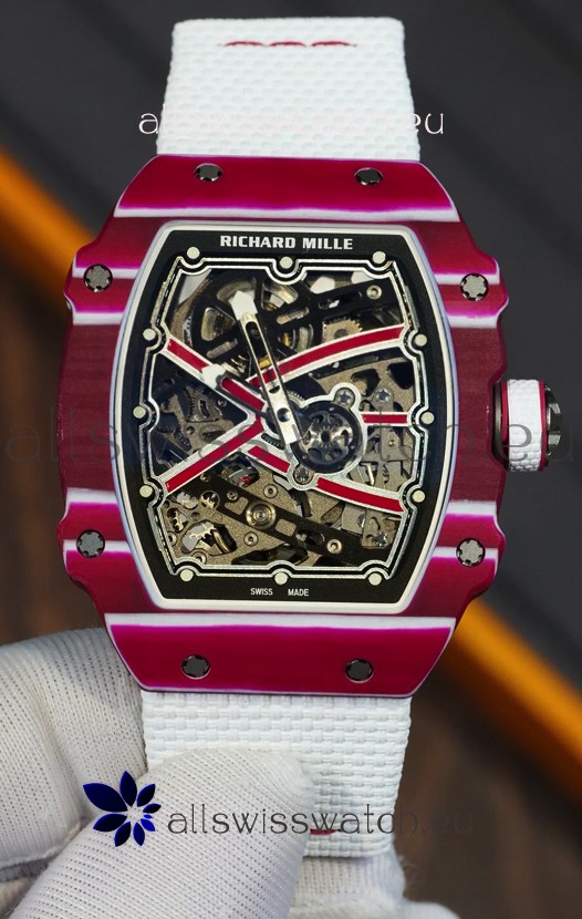 Richard Mille Super Clone RM67-02 Mutaz Barshim Red Carbon TPT 37 Grams Watch White Strap