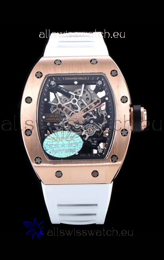 Richard Mille RM035 AMERICAS 18K Rose Gold Replica Watch in White Strap