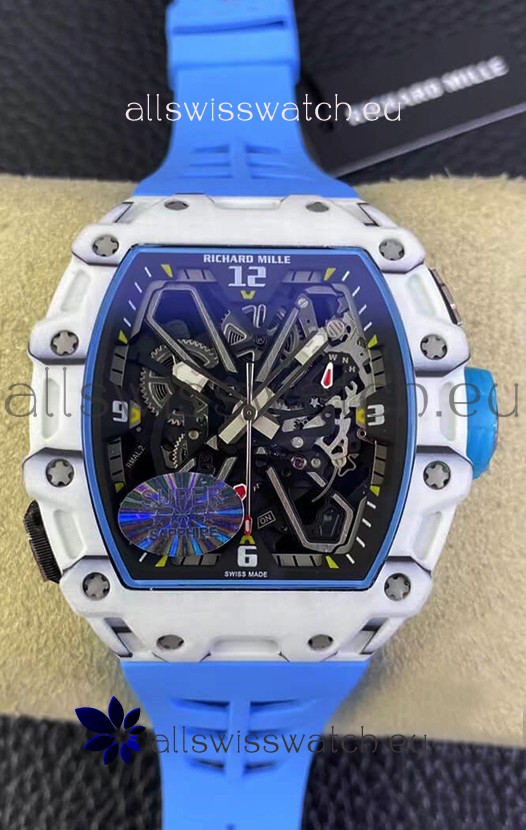Richard Mille RM35-03 Rafael Nadal Edition White Carbon Fiber Casing 1:1 Mirror Replica Watch in Blue Strap 