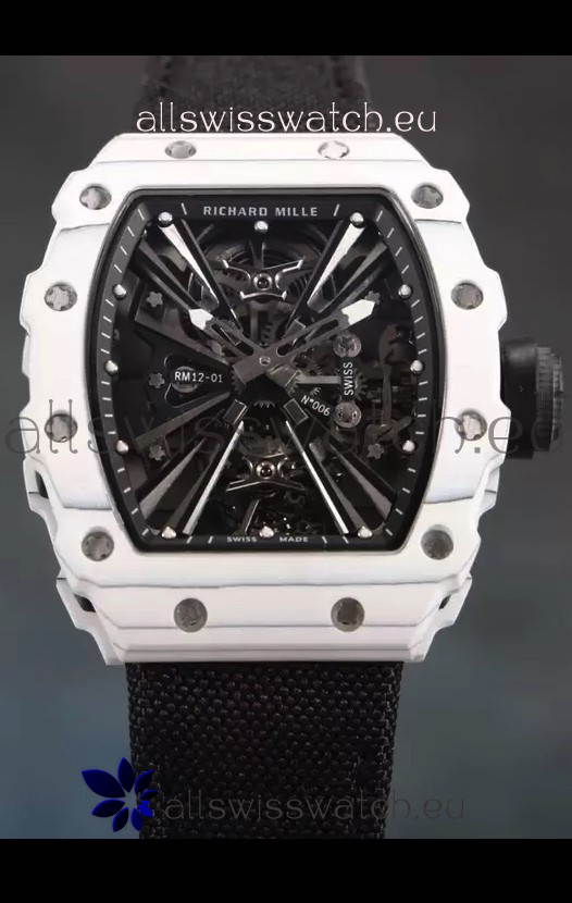 Richard Mille RM12-01 White Carbon Fiber Case Genuine Tourbillon Movement 1:1 Mirror Replica Watch