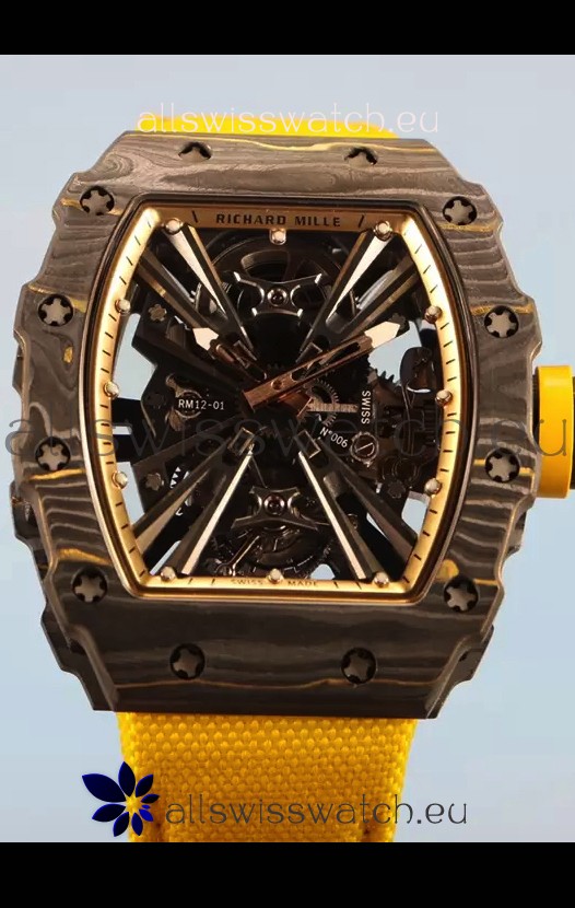 Richard Mille RM12-01 Carbon Fiber Case Genuine Tourbillon Movement 1:1 Mirror Replica Watch