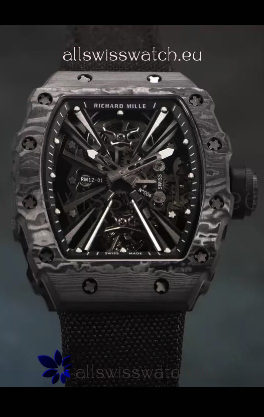Richard Mille RM12-01 Carbon Fiber Case Genuine Tourbillon Movement 1:1 Mirror Replica Watch